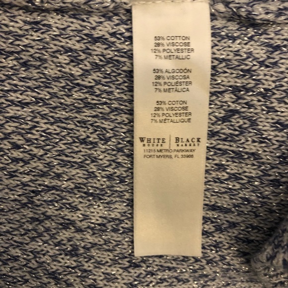 White House Black Market XS V Neck Sweater Silver Embellishments Blue White - Picture 6 of 8